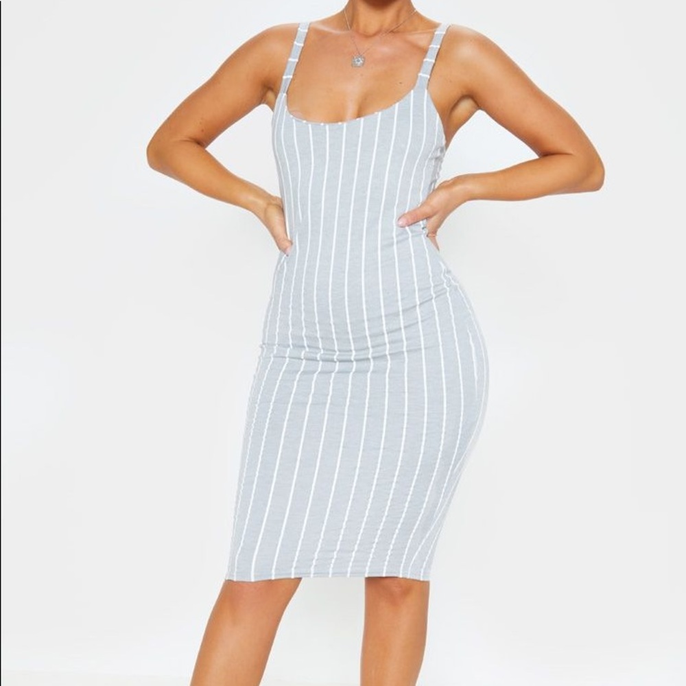 Grey Striped Midi Dress